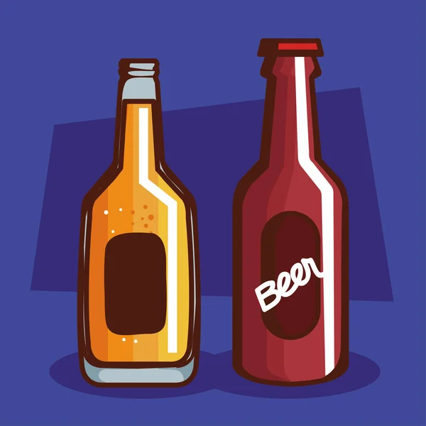 Botellas Cerveza Doradas Rojas — Archivo Imágenes Vectoriales