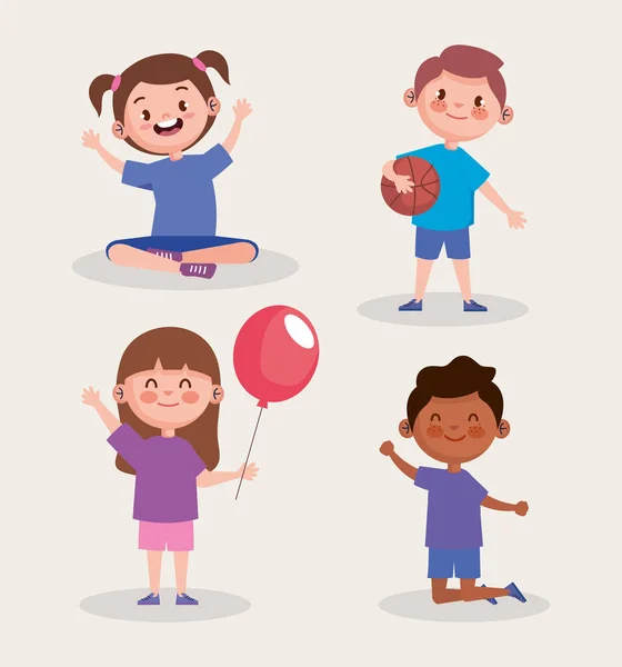 Vier Kleine Kinder Spielen Charaktere — Stockvektor