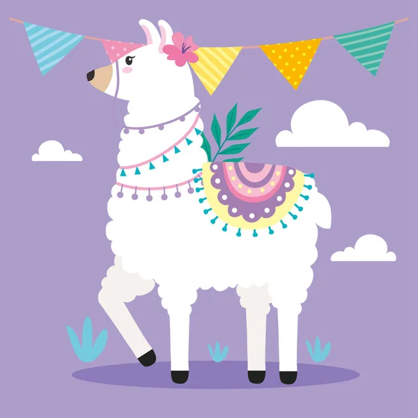 Llama Guirlandas Cartão Celebração —  Vetores de Stock