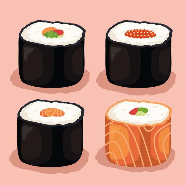 Vier Sushi Rollen Japanisches Essen — Stockvektor