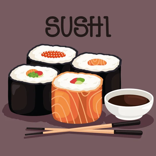 Lettrage Sushi Rouleaux Avec Baguettes — Image vectorielle