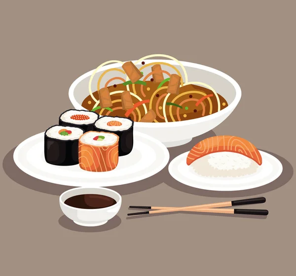 Sumpit Dan Ikon Makanan Jepang - Stok Vektor