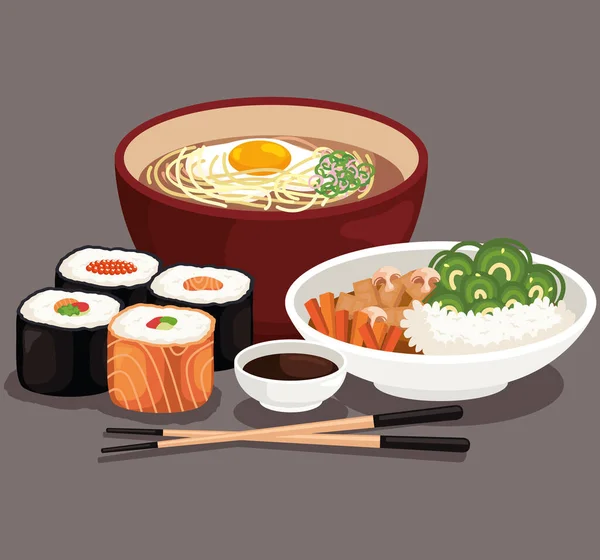 Japonais Nourriture Baguette Scène — Image vectorielle