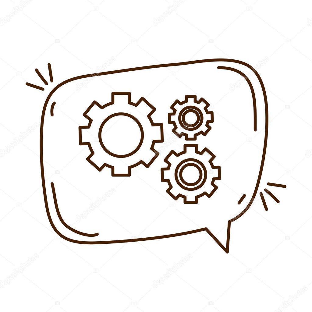 speech bubble with gears icon