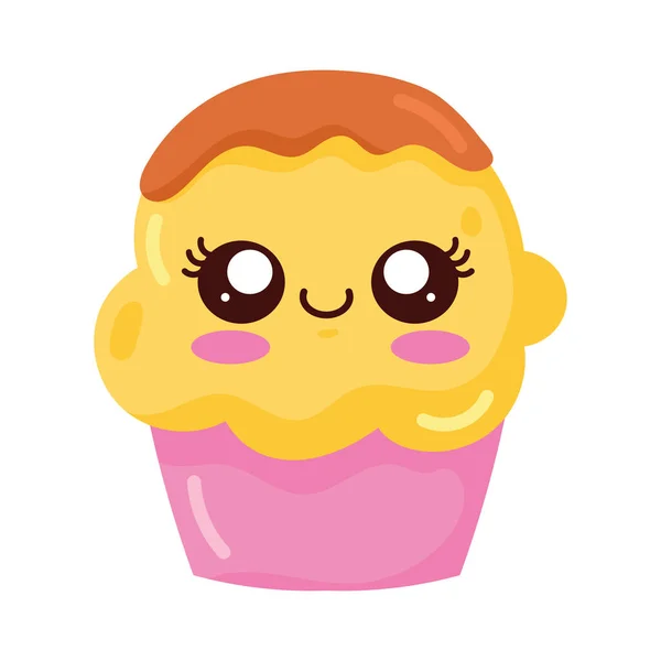 Délicieux Cupcake Kawaii Caractère Doux — Image vectorielle