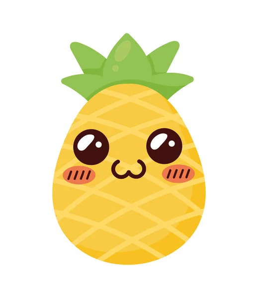 Ananas Kawaii Frukt Komisk Karaktär — Stock vektor