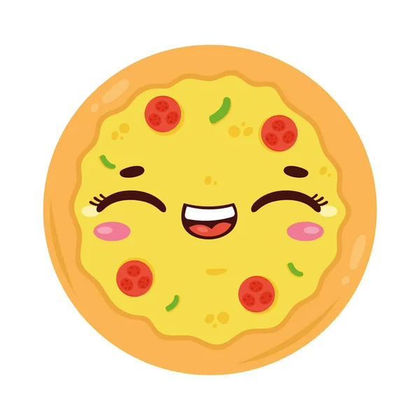 Pizza Kawaii Jídlo Komické Charakter — Stockový vektor