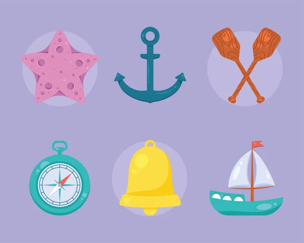 Six Nautical Maritime Set Icons — Stock Vector