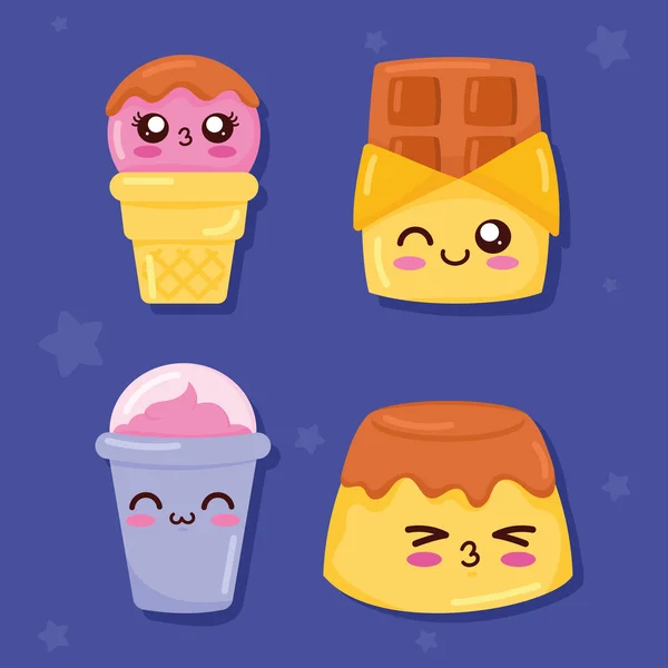 Kawaii Sweet Food Personnages Comiques — Image vectorielle