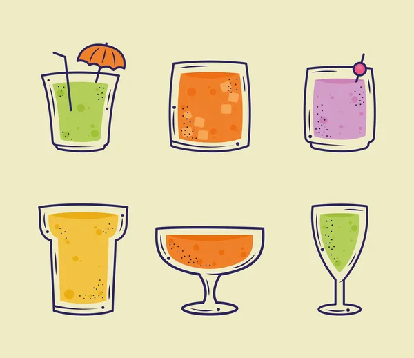 Cocktails Boissons Ensemble Six Icônes — Image vectorielle