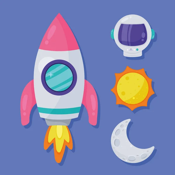Space Outer Four Set Items — Stock Vector
