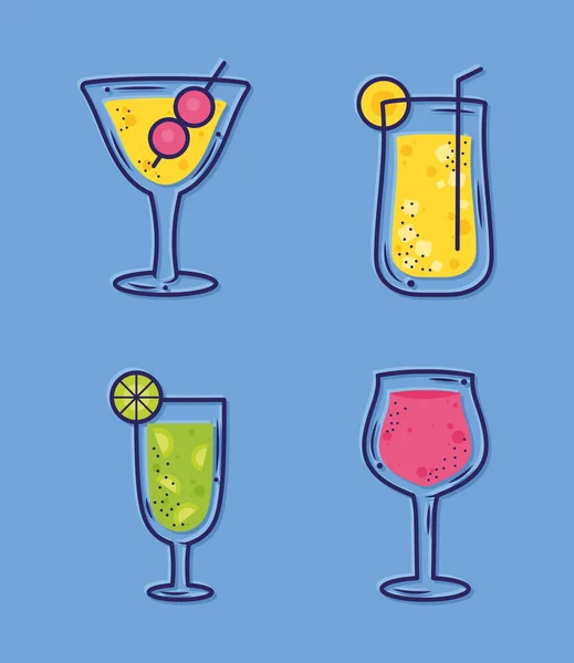 Four Cocktails Drinks Set Icons — Stock Vector