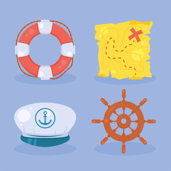 Four Nautical Maritime Set Icons — Stock Vector