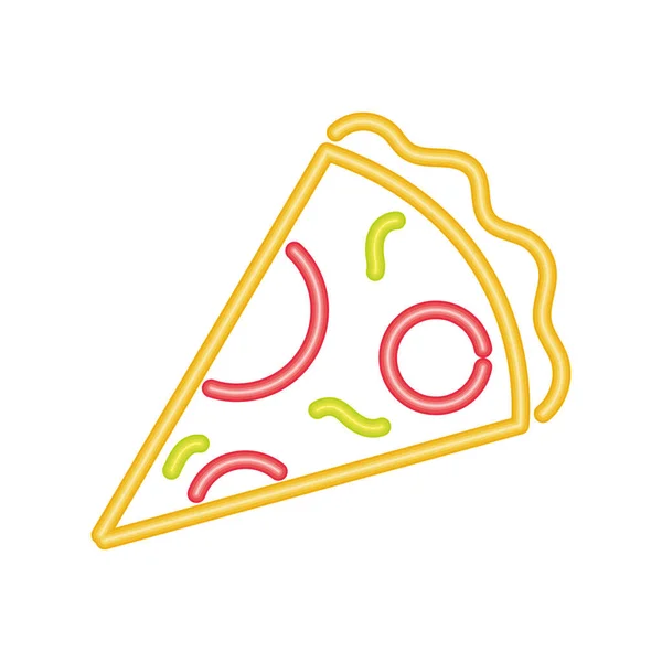 Pizza Icona Stile Neon Luce — Vettoriale Stock