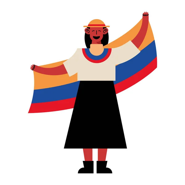 Colombiaanse Vrouw Met Vlag Karakter — Stockvector