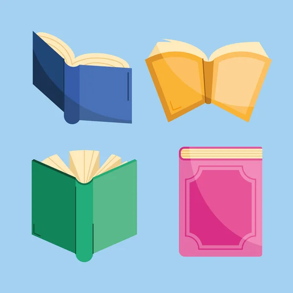 Cuatro Libros Texto Establecen Iconos — Vector de stock