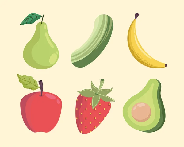Sei Icone Frutta Verdura — Vettoriale Stock