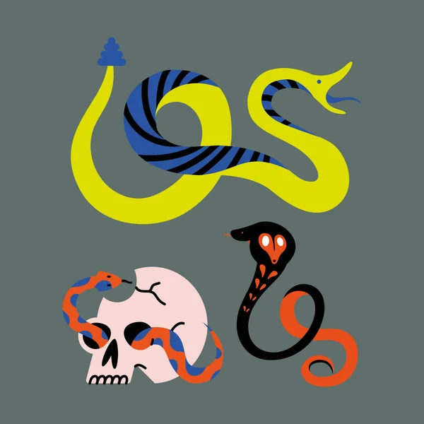 Τρία Φίδια Και Εικονίδια Κρανίου — Διανυσματικό Αρχείο