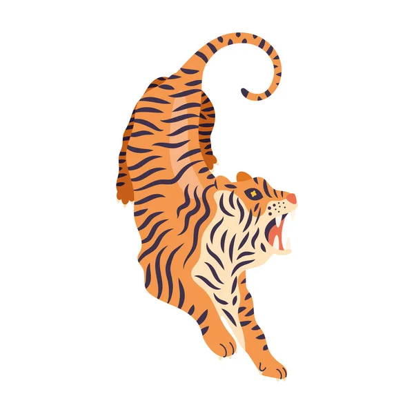 Tigre Selvagem Ataque Posição Animal — Vetor de Stock