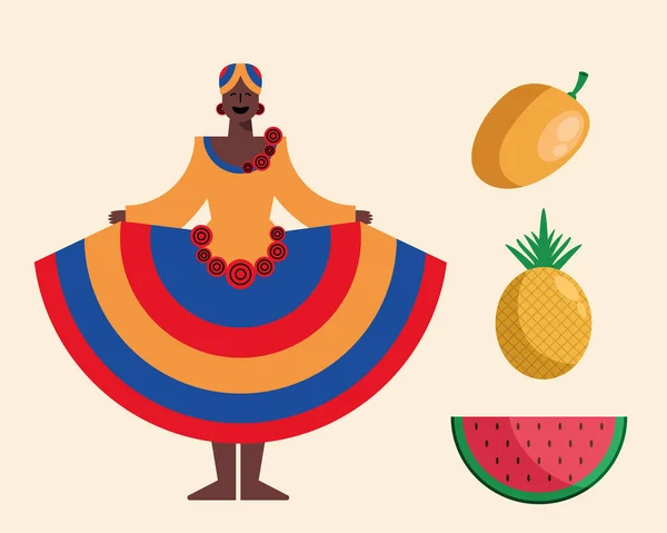 Afro Colombiaanse Vrouw Fruit Karakter — Stockvector