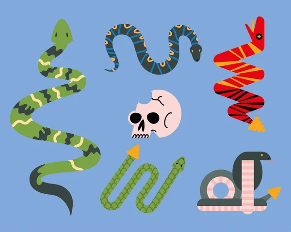 Cinco Serpientes Iconos Cráneo — Archivo Imágenes Vectoriales