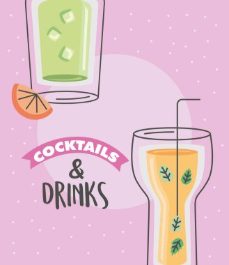 Kokteyller ve bardaklı içki posterleri
