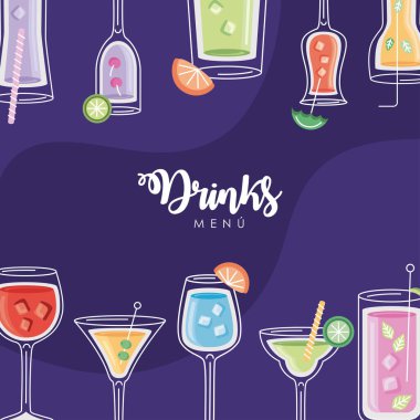 içki menüsü çerçevesi kokteyllerle birlikte