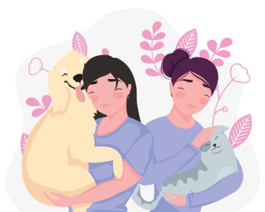 Maskot karakterli genç kızlar.