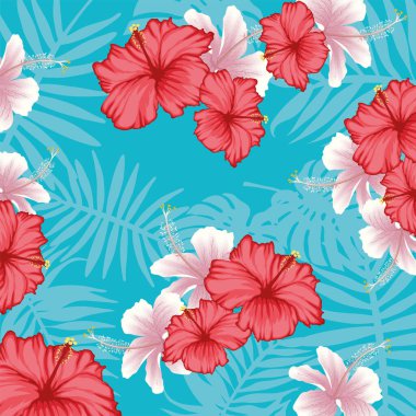 Tropikal çiçekler ve yapraklar deseni