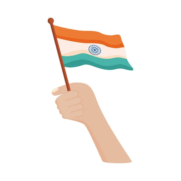 Mano Con Bandera India Ondeando — Vector de stock