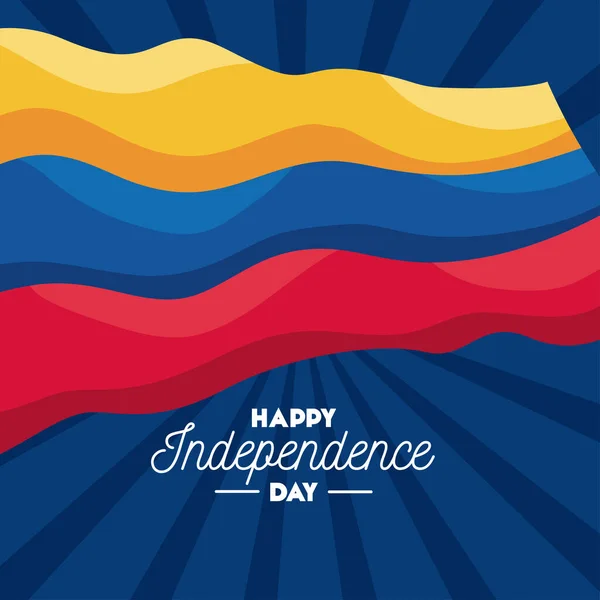Colombie Carte Lettrage Jour Indépendance Avec Drapeau — Image vectorielle