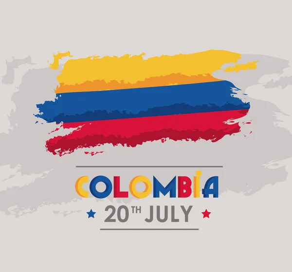 Colombia Independence Day Lettering Poster Flag — Stock Vector