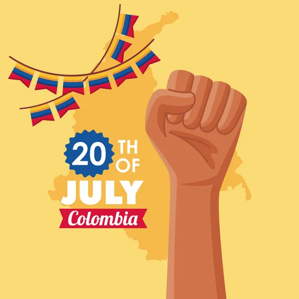 Kolombiya Bağımsızlık Günü Kartpostalında Yumruklu — Stok Vektör