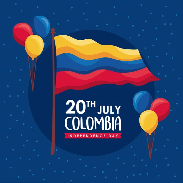 Affiche Fête Indépendance Colombie Avec Drapeau — Image vectorielle