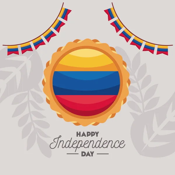 Colombie Carte Postale Jour Indépendance Avec Drapeau — Image vectorielle