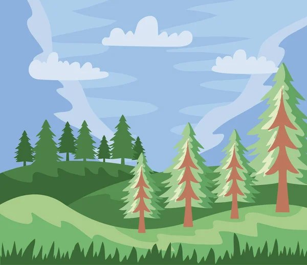 Bosque Árboles Paisaje Naturaleza Escena — Vector de stock