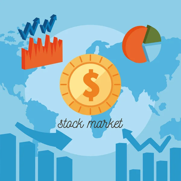 Tarjeta Rotulación Bursátil Con Continentes — Vector de stock