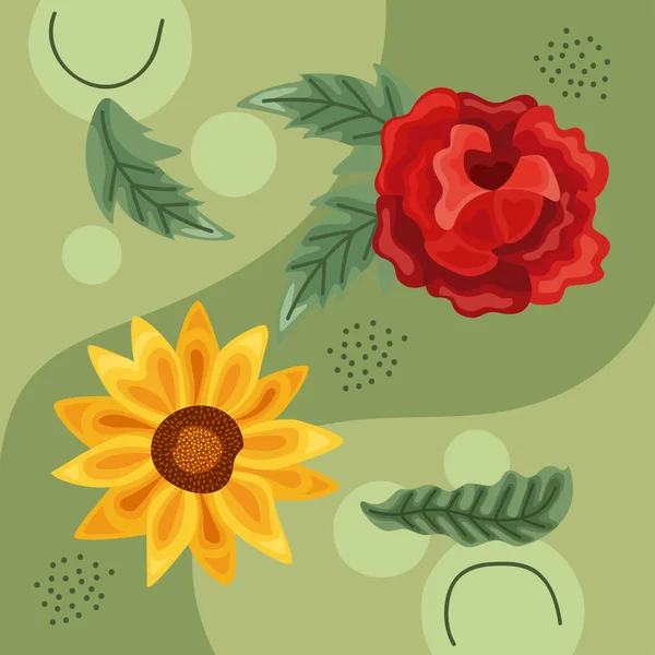 Affiche Deux Fleurs Feuilles — Image vectorielle