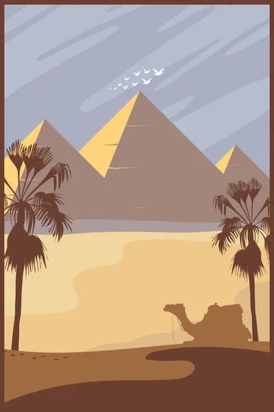 Pyramides Égyptiennes Dans Scène Désert — Image vectorielle