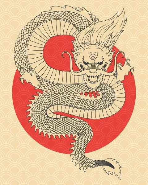 Dragon Avec Poster Cercle Rouge — Image vectorielle