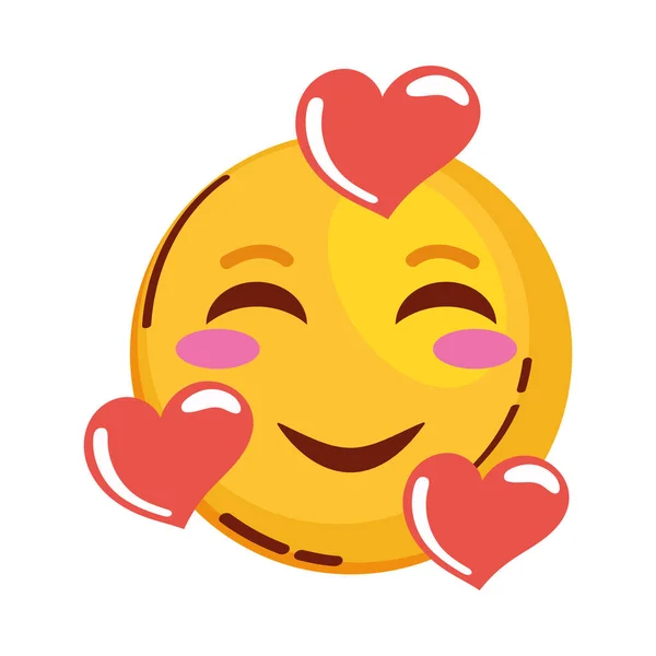 Emoticono Feliz Con Amor Corazones — Vector de stock