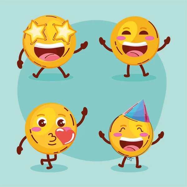 Quattro Faccine Emoji Set Icone — Vettoriale Stock