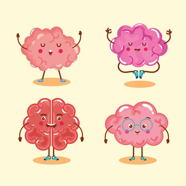 Four Brains Storming Set Icons — Stock Vector