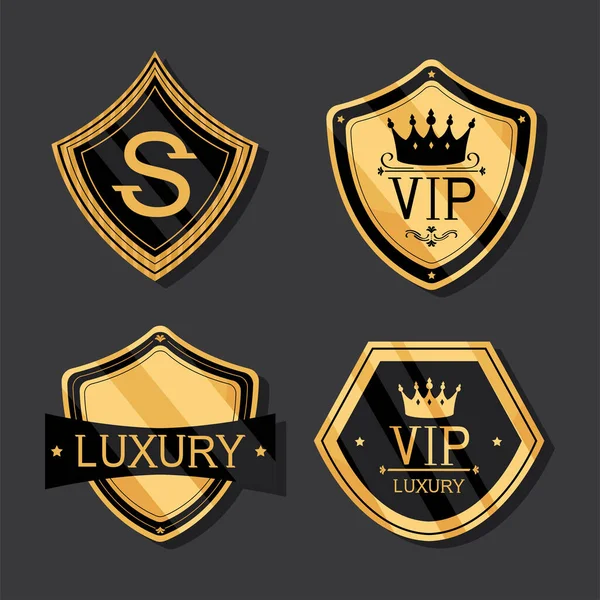 Elegantes Conjunto Dourado Quatro Emblemas — Vetor de Stock