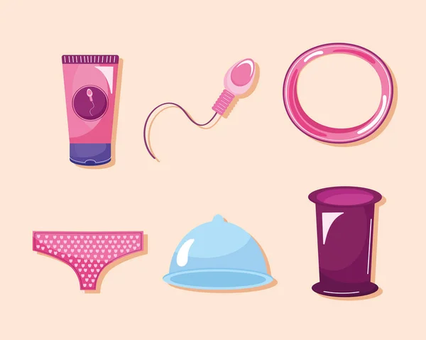Seis Iconos Conjunto Salud Sexual — Archivo Imágenes Vectoriales