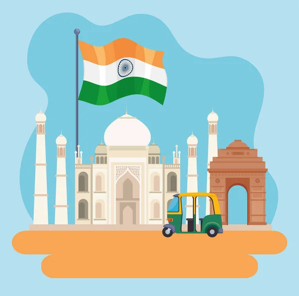 印度国旗和地标文化 — 图库矢量图片