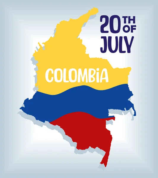 コロンビア独立記念日レタリングポスター地図付き — ストックベクタ