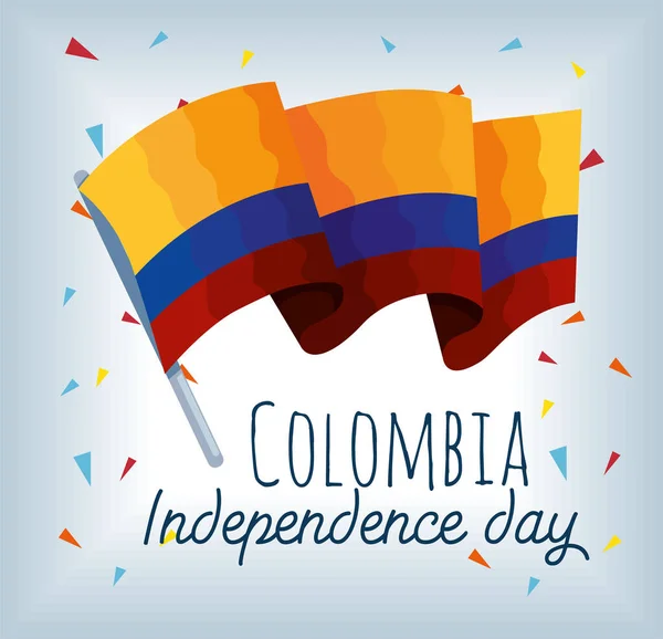 Affiche Fête Indépendance Colombie Avec Drapeau — Image vectorielle