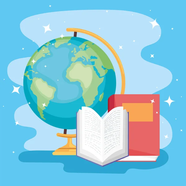Kitaplar Dünya Haritası Simgesi — Stok Vektör