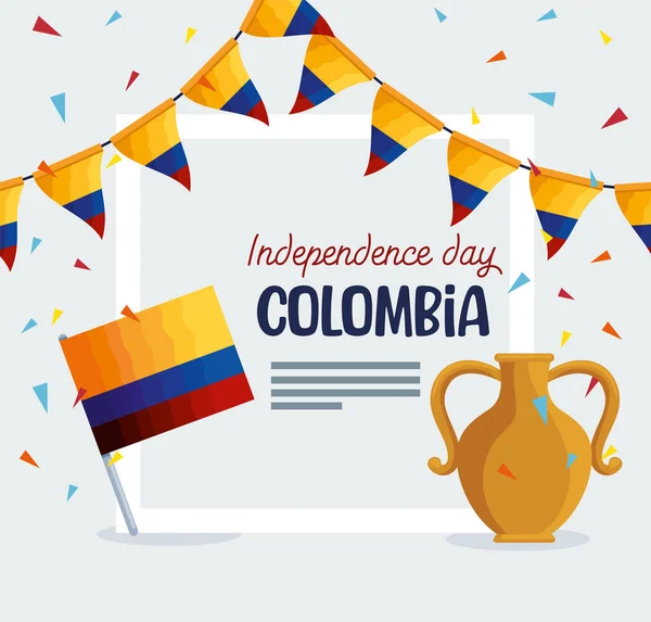 Colombie Modèle Lettrage Jour Indépendance Avec Guirlande — Image vectorielle